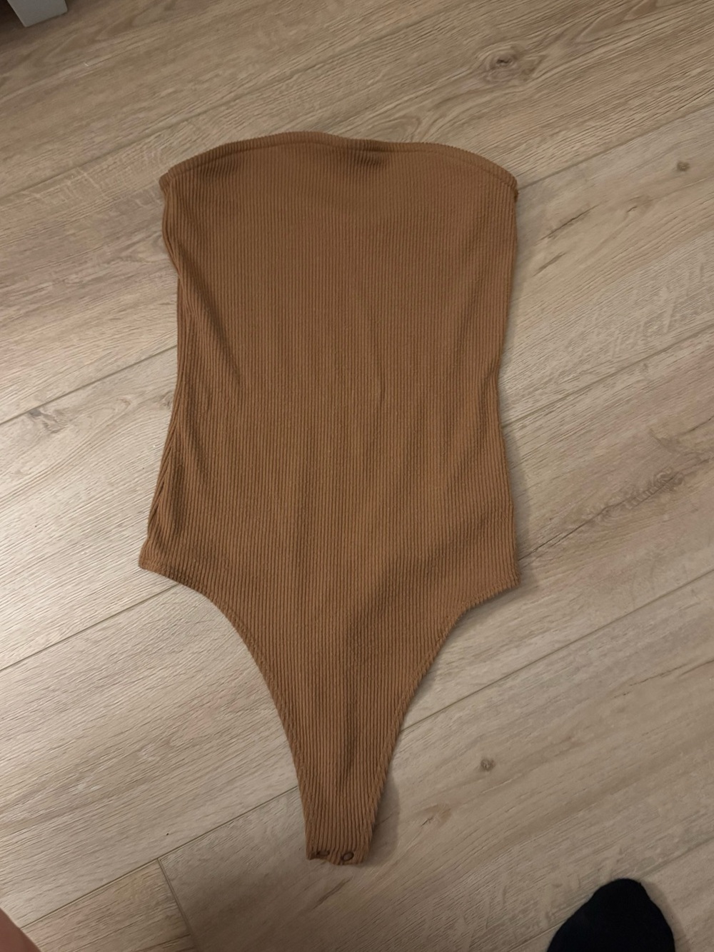 Ribbed Strapless One-Piece in Caramel